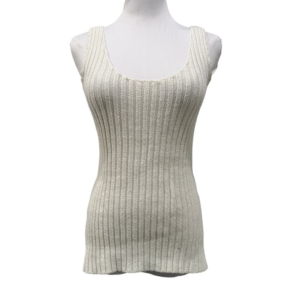 Lauren Ralph Lauren White Ribbed Knit Tank Top XS Cotton Chic Slim Stretch